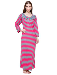 Woolen Pink Striped Nighty (Free Size)