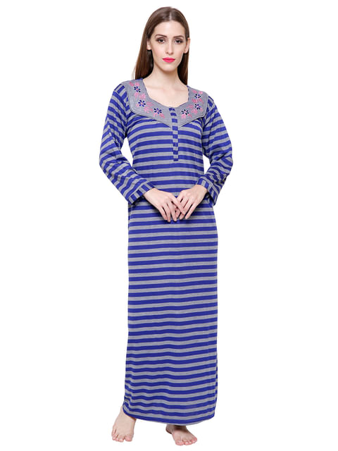 Woolen Blue Striped Nighty (Free Size)