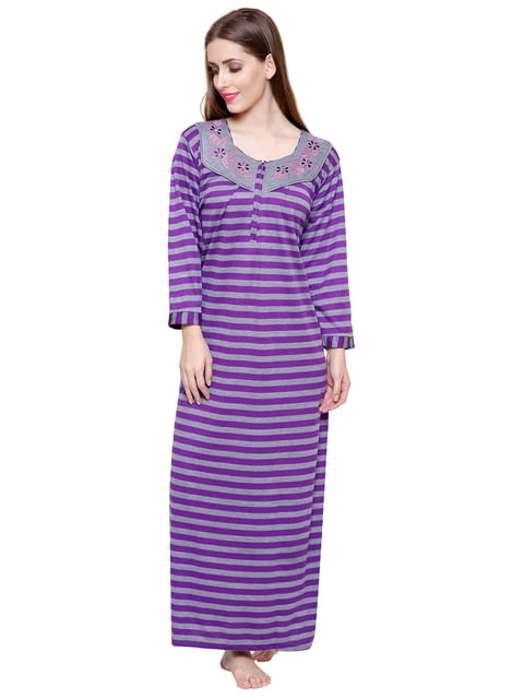 Woolen Purple Striped Nighty (Free Size)