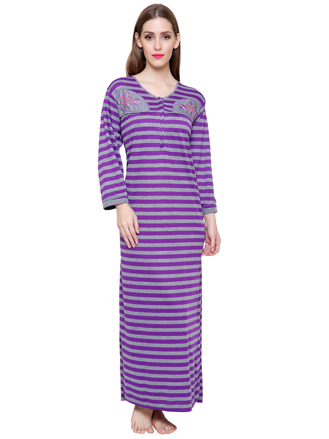Purple-Grey Striped Woolen Nightdress