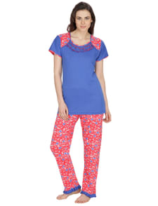 Hosiery Blue, Pink Nightsuit Set (Blue, Pink, Free Size)