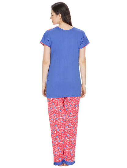 Secret Wish Women's Hosiery Blue, Pink Nightsuit Set (Blue, Pink, Free Size)