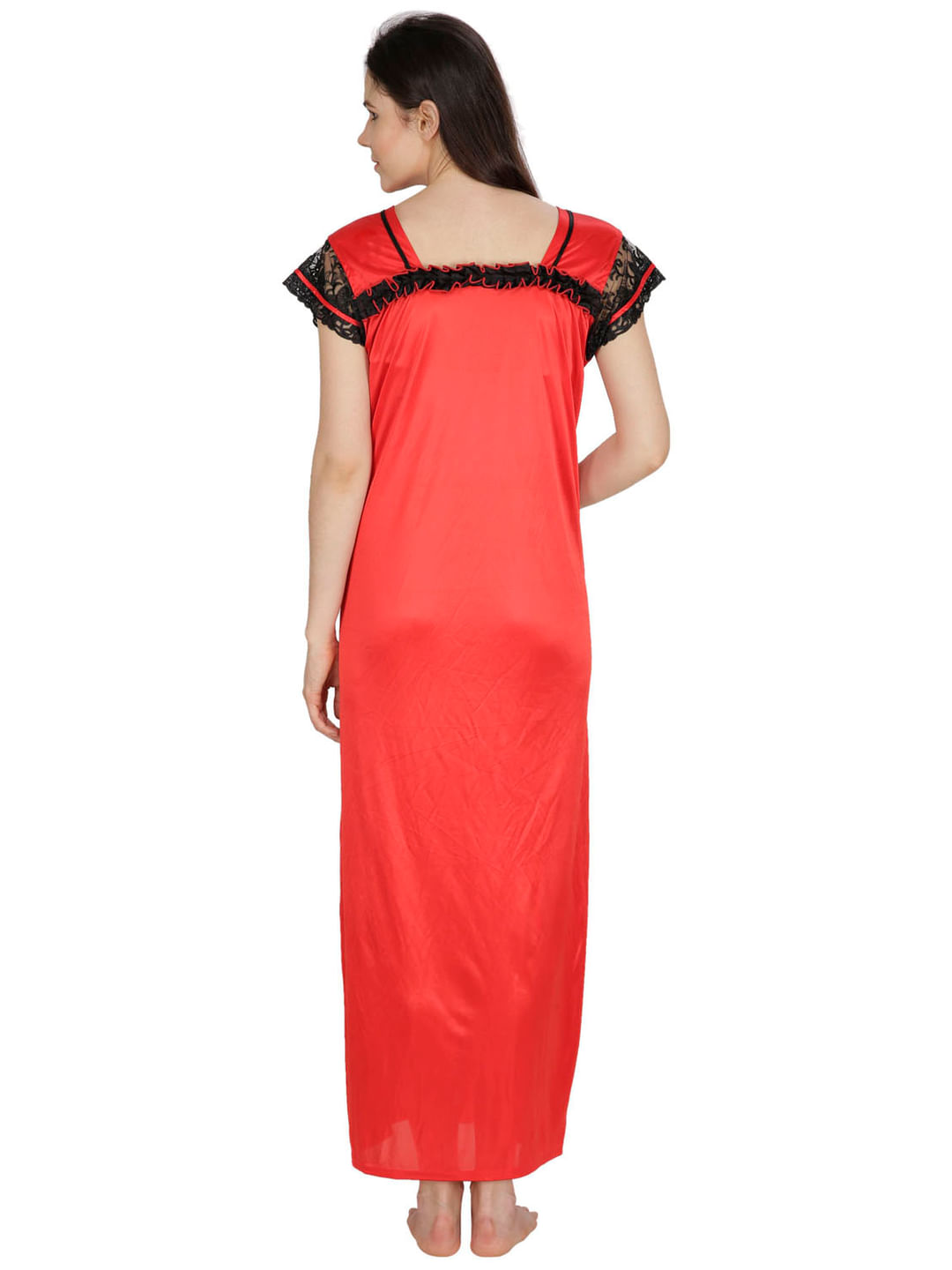 Satin Red Nighty (Red, Free Size)