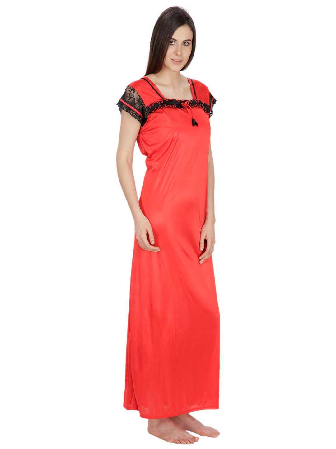Satin Red Nighty (Red, Free Size)