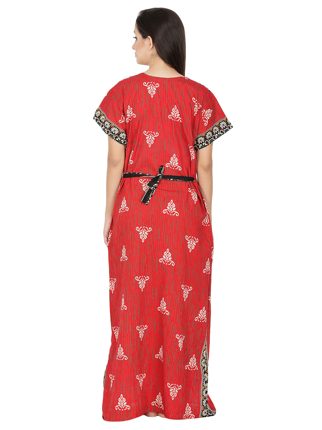 Red Cotton Printed Maxi Nightdress