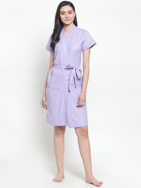 Secret Wish Women's Solid Cotton Light Purple Bath Robe (Free Size)
