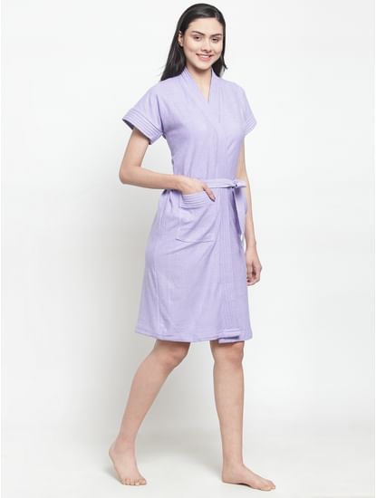 Secret Wish Women's Solid Cotton Light Purple Bath Robe (Free Size)