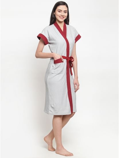 Secret Wish Women's Solid Cotton Grey Bath Robe (Free Size)