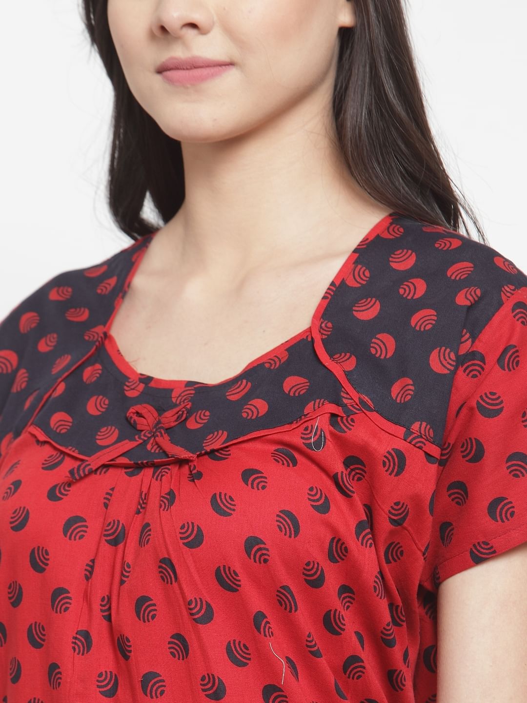 Red Cotton Printed Nighty (Free Size)