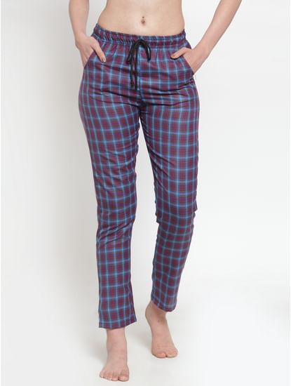 cotton Maroon checkered pyjama