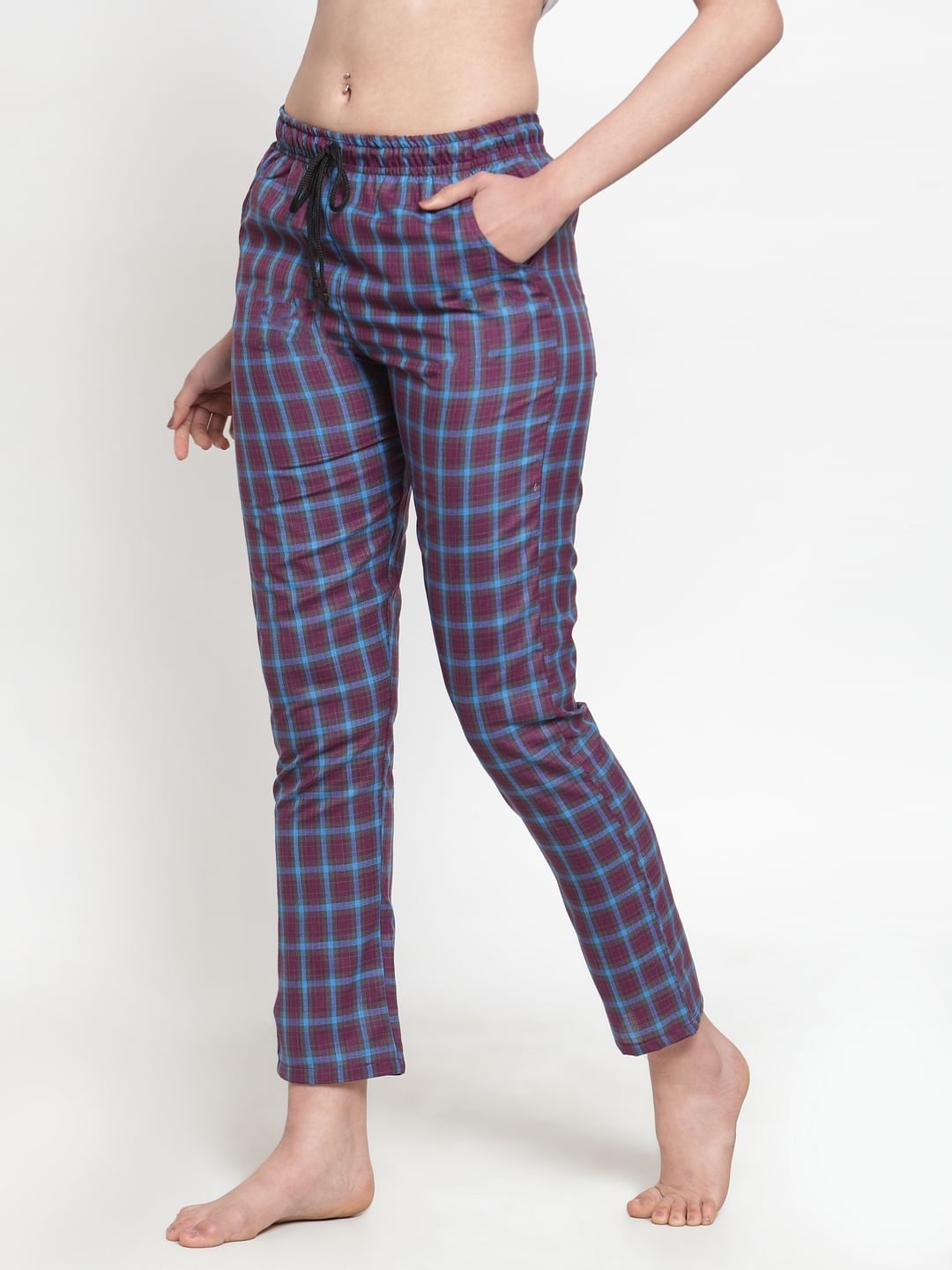 Jockey Pink Off White Checked Lounge Pants - Buy Jockey Pink Off White  Checked Lounge Pants online in India