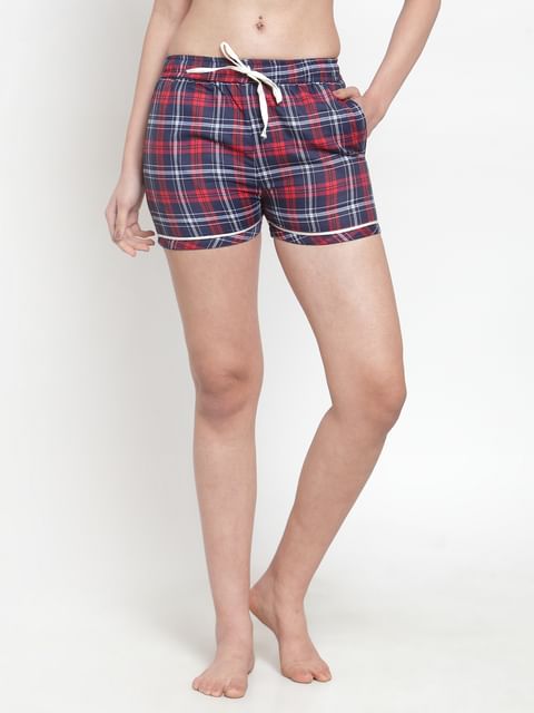 Secret Wish Women's cotton Red checkered shorts