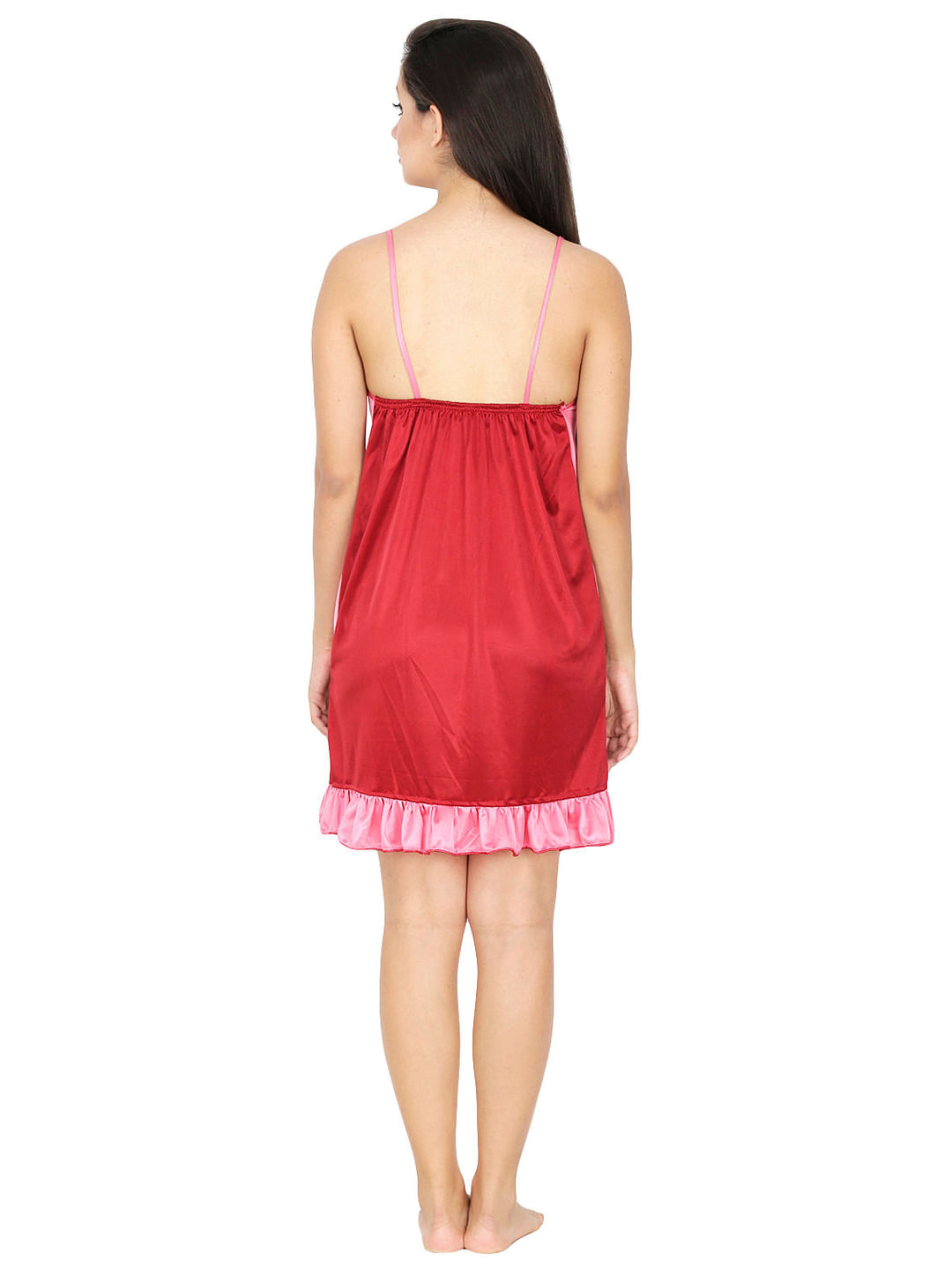 Satin Red Babydoll Dress (Red, Free Size)