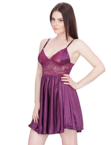 Satin Purple Babydoll Dress (Purple, Free Size)