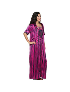 Satin Purple Nighty, Nightdress Set Of 2 (Free Size)