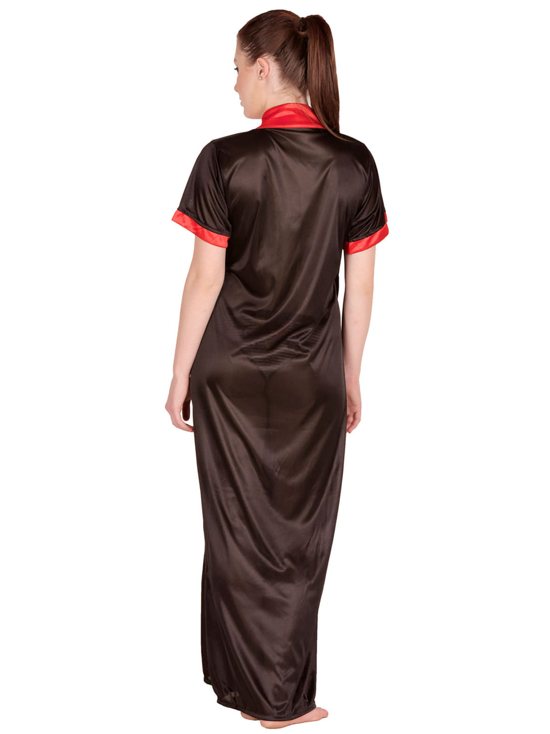 Satin Red, Black Robe, Housecoat (Free Size, HC-49)