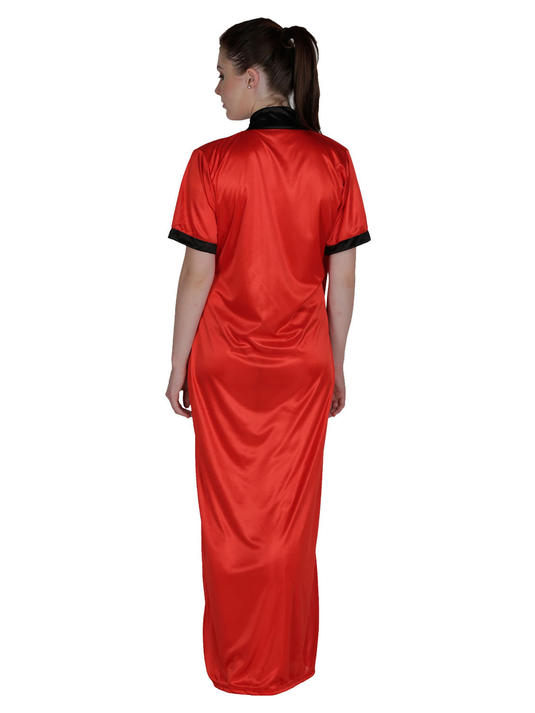 Satin Black, Red Robe, Housecoat (Free Size, HC-51)