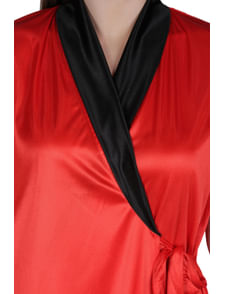 Satin Black, Red Robe, Housecoat (Free Size, HC-51)