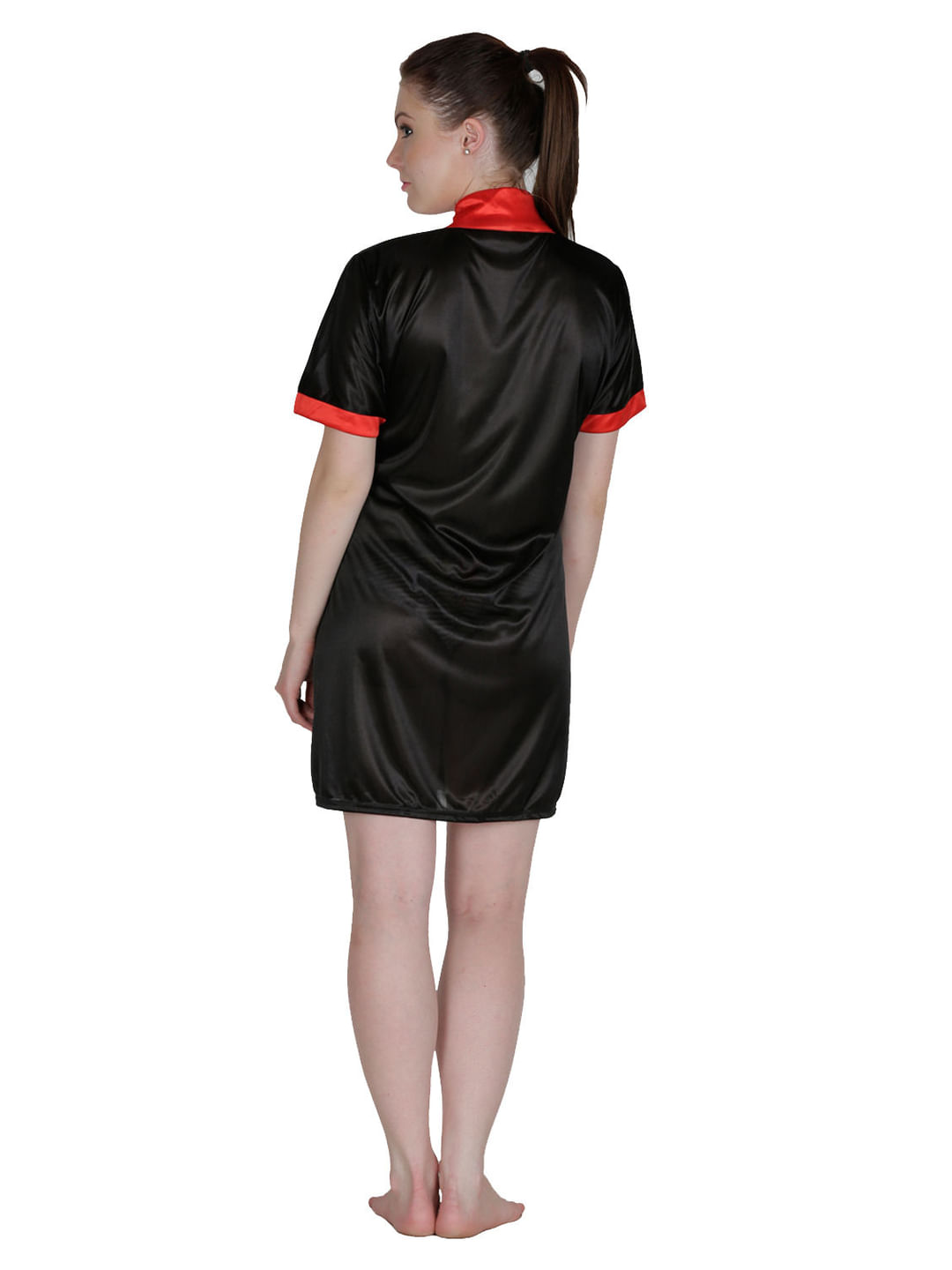 Satin Red, Black Robe, Housecoat (Free Size, HC-52)