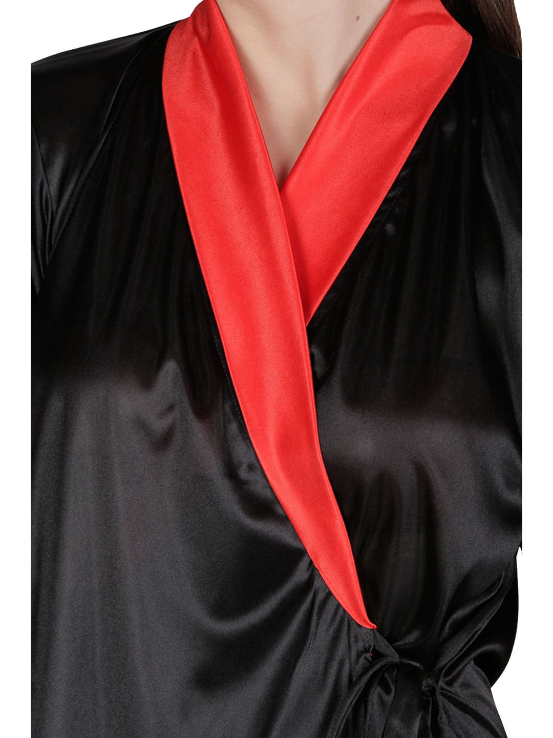 Satin Red, Black Robe, Housecoat (Free Size, HC-52)