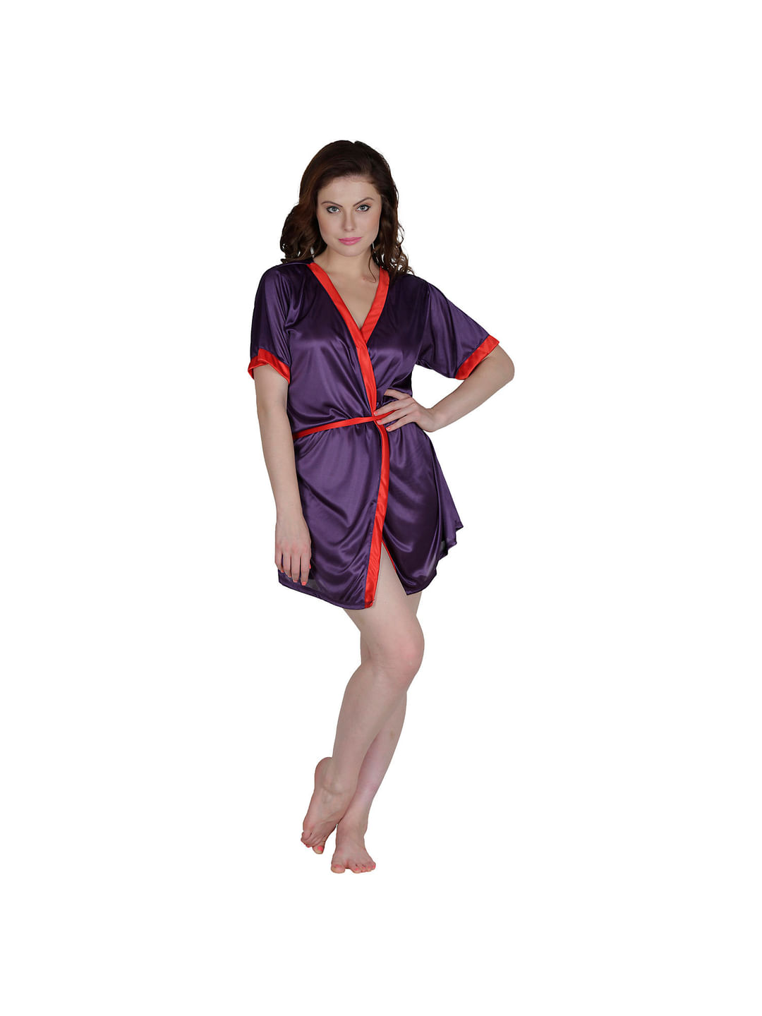 Satin Red, Purple Robe, Housecoat (Free Size, HC-55)