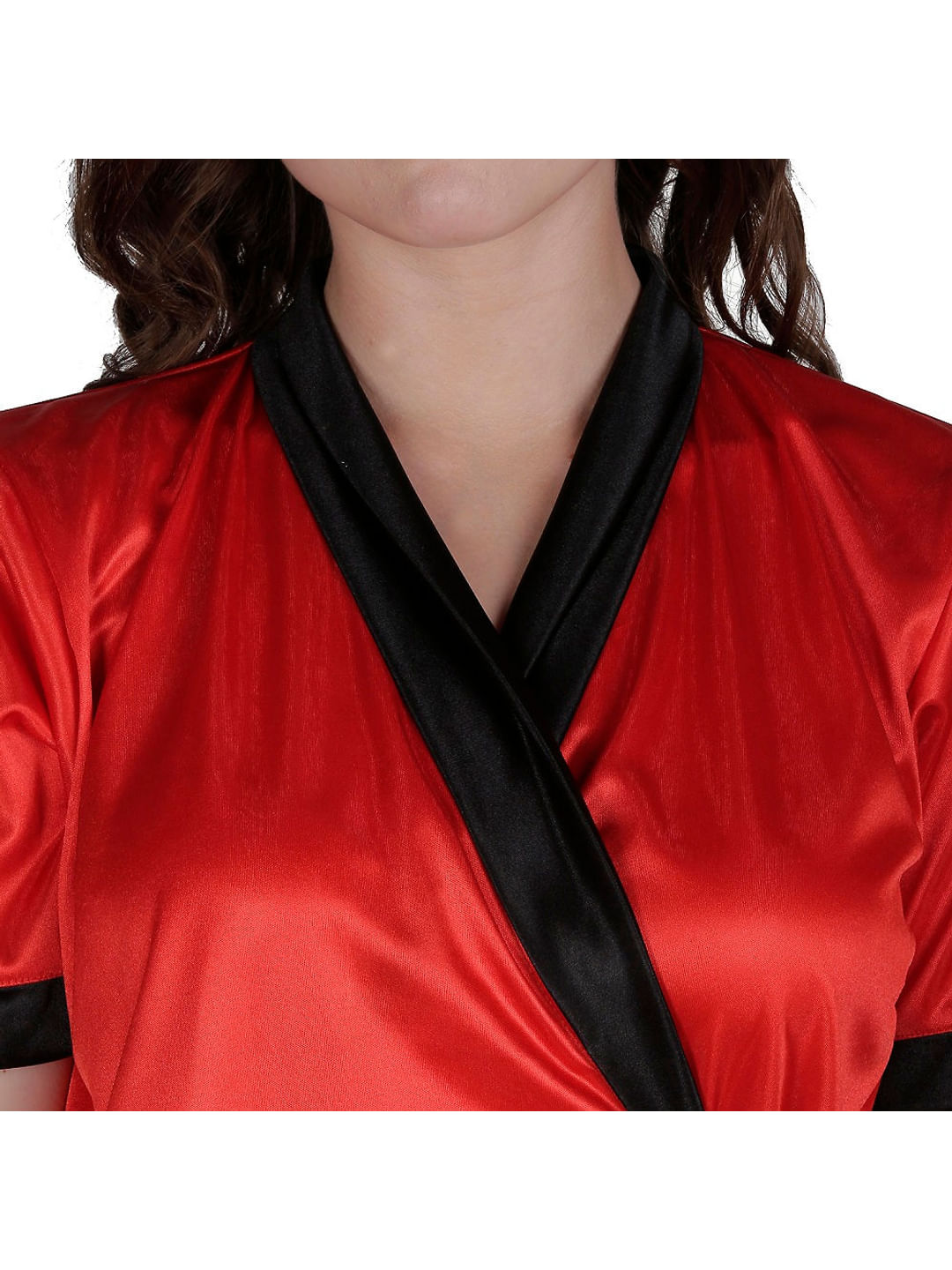 Satin Black, Red Robe, Housecoat (Free Size, HC-56)