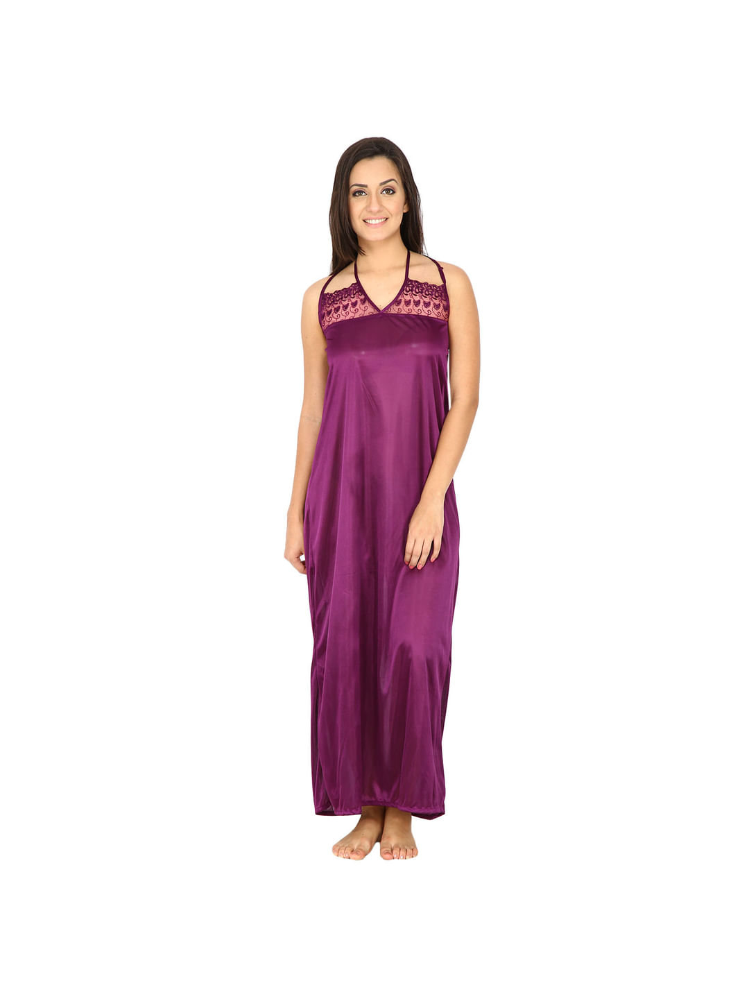 Satin Purple Nighty, Nightdress Set Of 6 (Free Size)