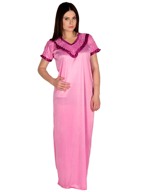 Satin Pink Nighty, Nightdress (Free Size, NT-26)