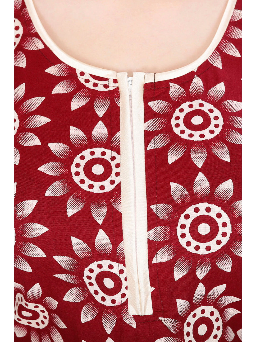 Cotton Maroon Floral Printed Nighty (Free Size)