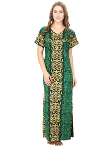 Cotton Green Printed Maternity Nighty (Free Size)