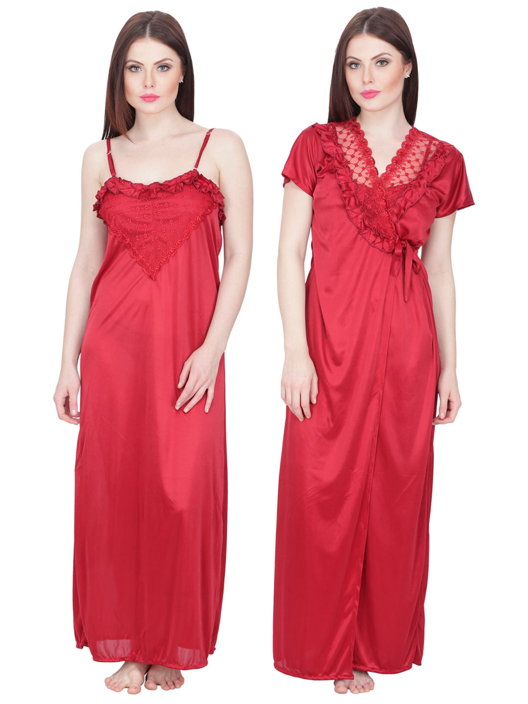 Red Maxi Nightdress with Robe
