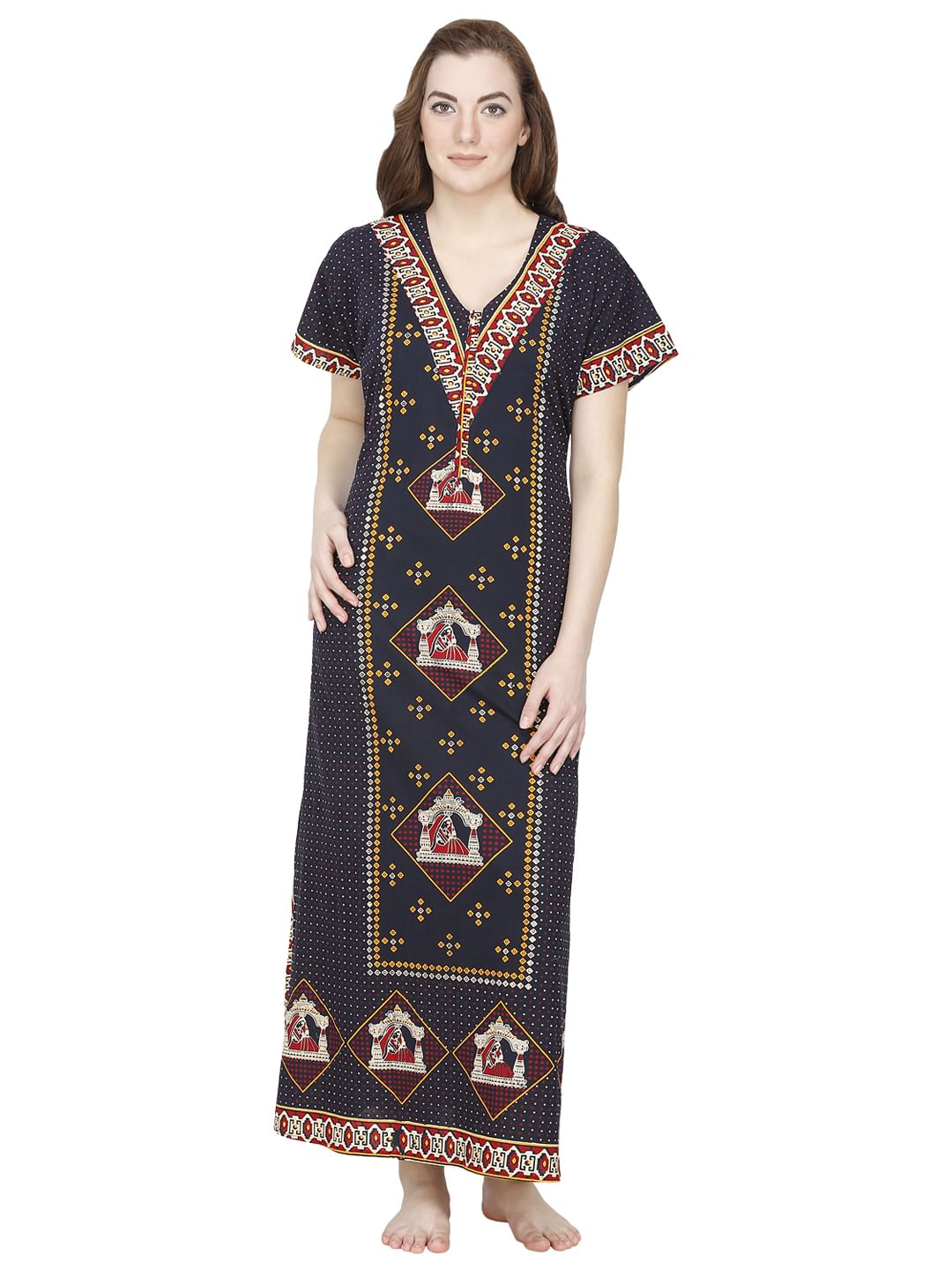 Buy Navy Cotton Printed Maxi Nightdress Online at Secret Wish 1793